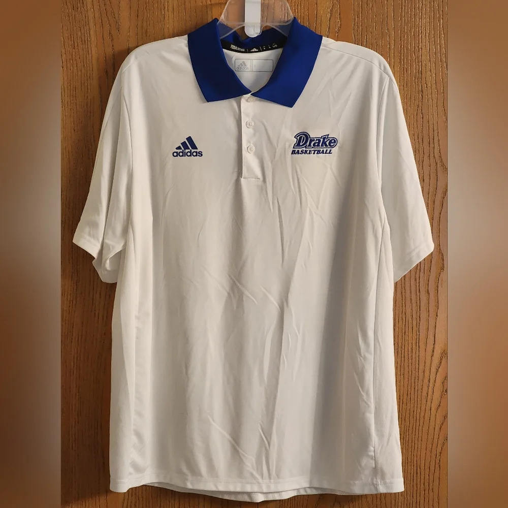 Adidas Brand Drake Basketball Polo Shirt White Breathable Polyester Sz L